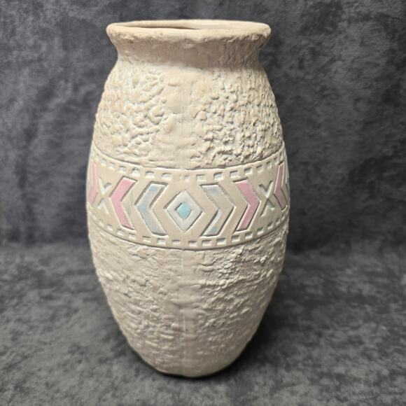 Native American Southwestern Pink Unglazed Pottery Vase Geometric Shapes 10" - Picture 3 of 9